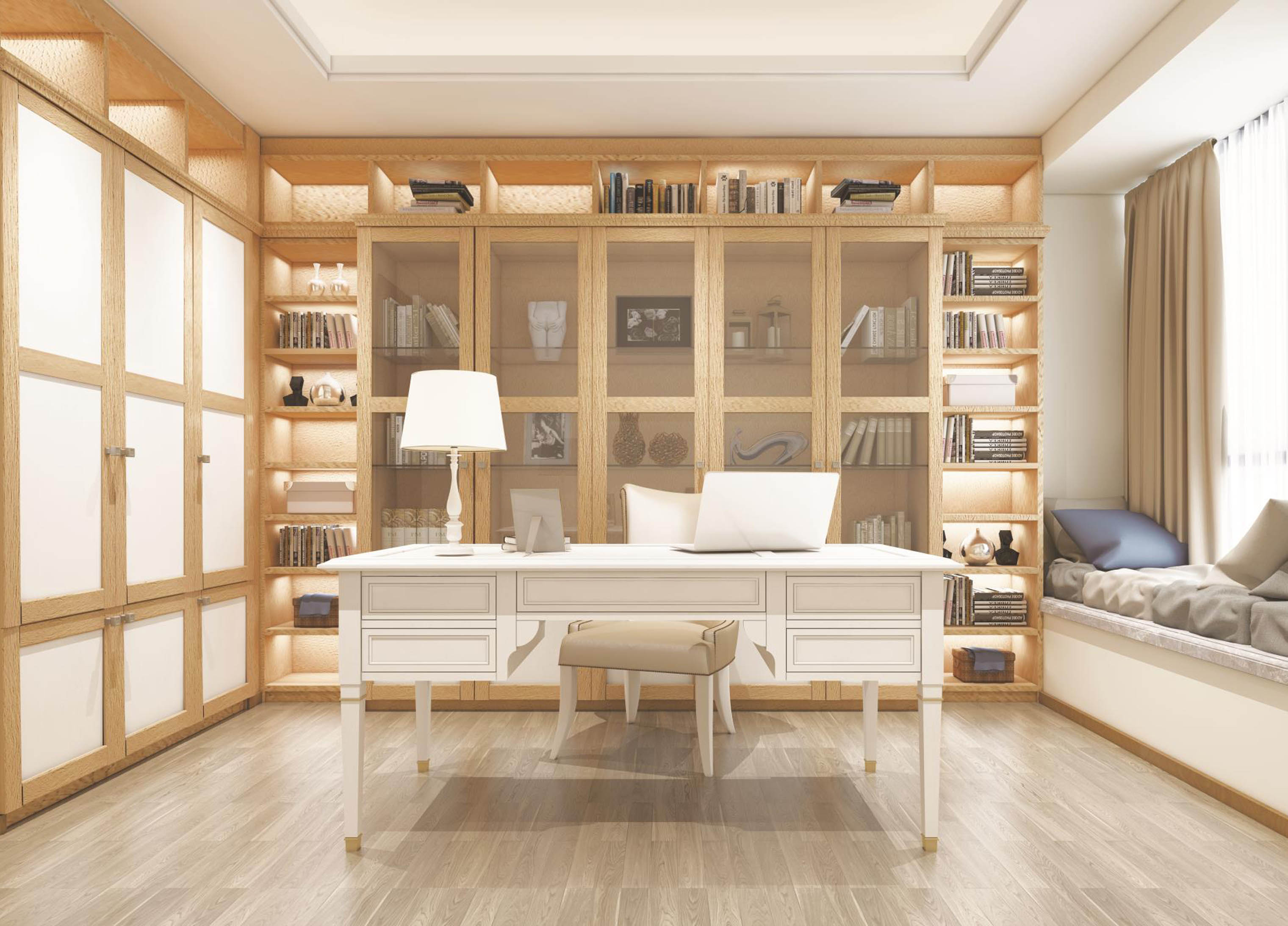 study room wood veins chipboard cabinet